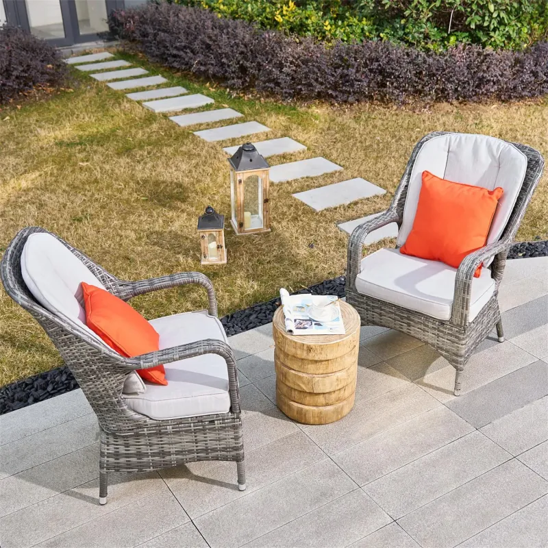 Saint-Malo 3 Piece Rattan Bistro Set with Irregular Natural Wood Side Table - Grey & Brown