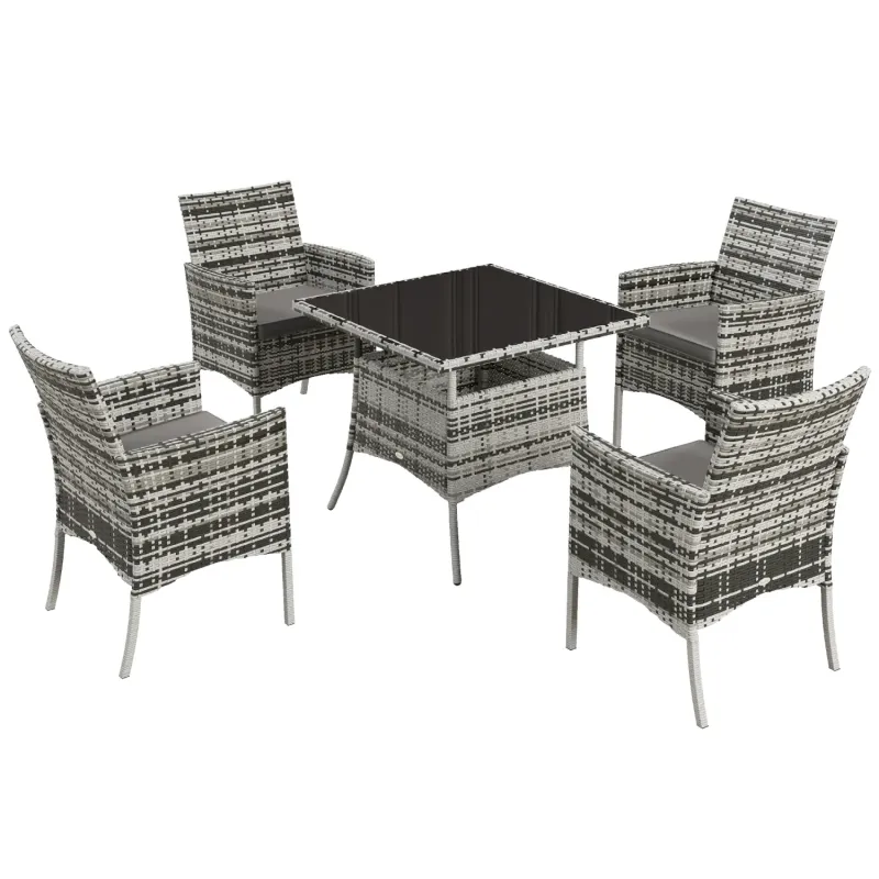 Rattan Garden Dining Set, 4 Seater Set, in Mixed Grey, with a Square Table & Padded Cushions