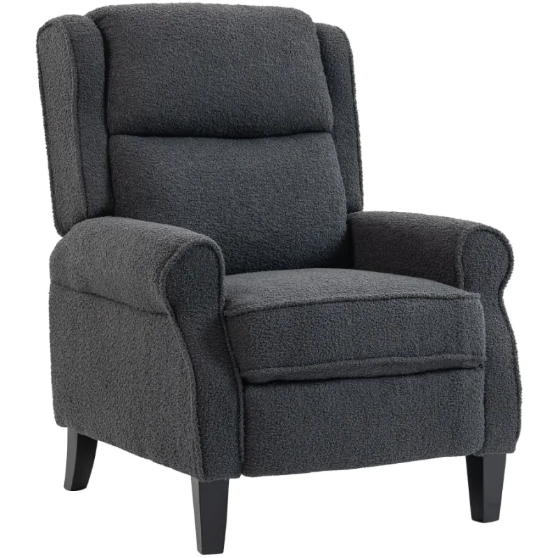  Teddy Fleece Push-Back Recliner Armchair with Extended Footrest - Dark Grey