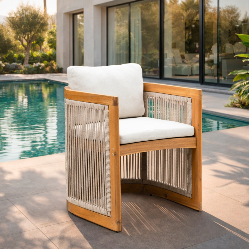 Caven Solid Acacia Wood Outdoor Dining Chair with Olefin Seat Cushion