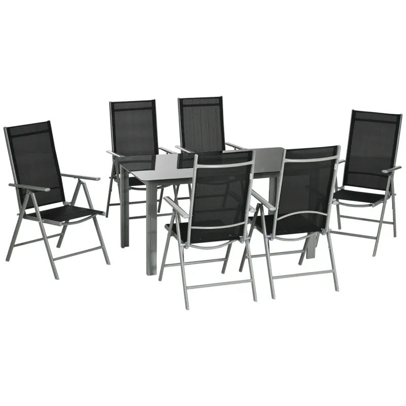  6-Seater Garden Dining Set with Reclining Folding Chairs - Black