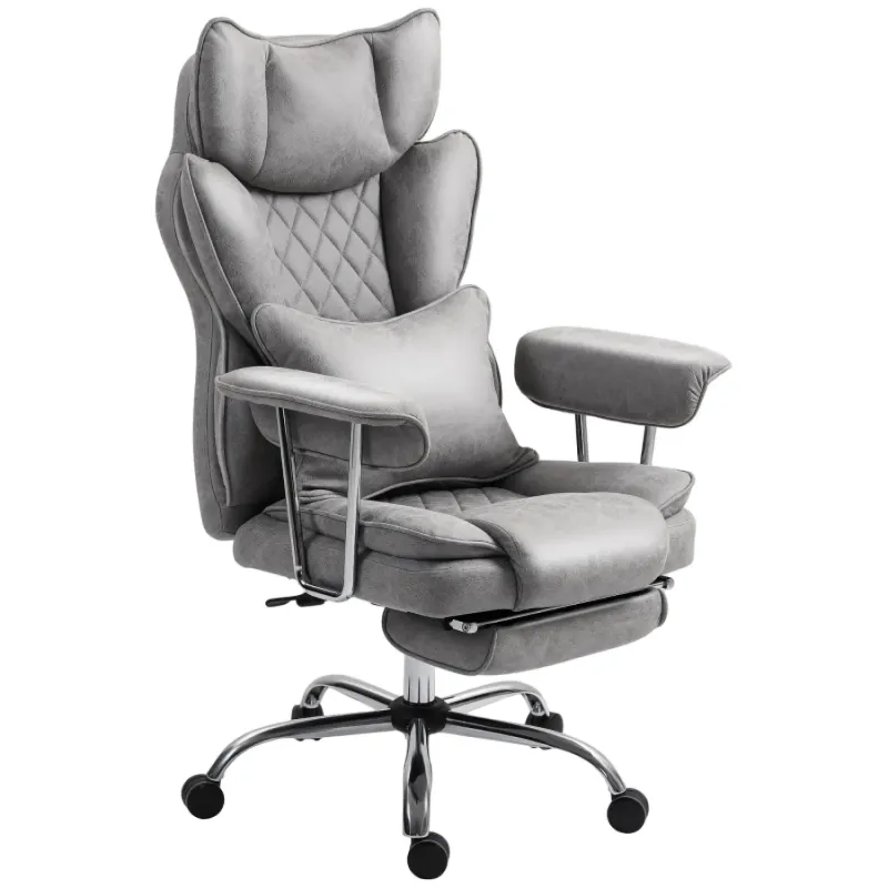 Grey Leathaire Reclining Office Chair with Footrest and Lumbar Support