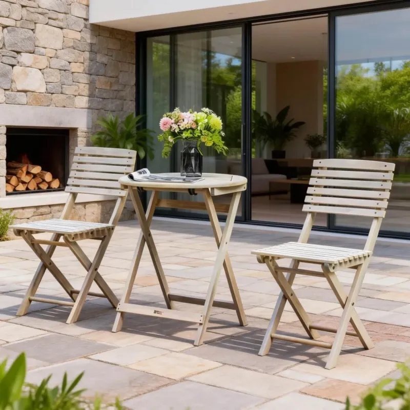 Moraira 3-Piece Wooden Garden Bistro Set – 60cm Round Table and 2 Chairs