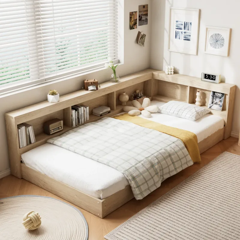 3ft Single Storage Bed Frame with Integrated Shelving - White Oak