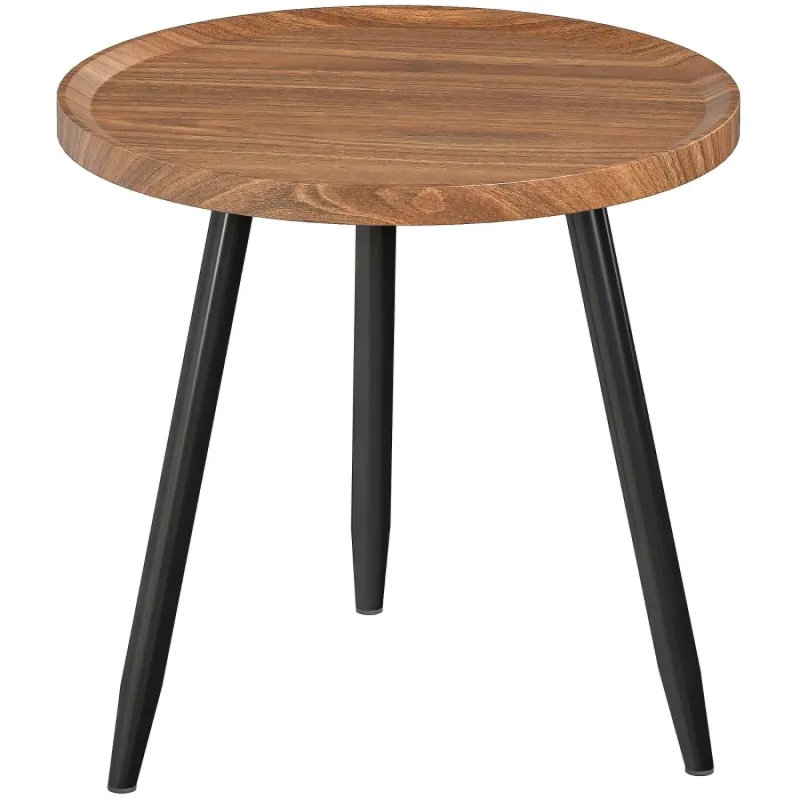 Round Coffee Table with Walnut Wood-Effect Tray Top and Steel Frame
