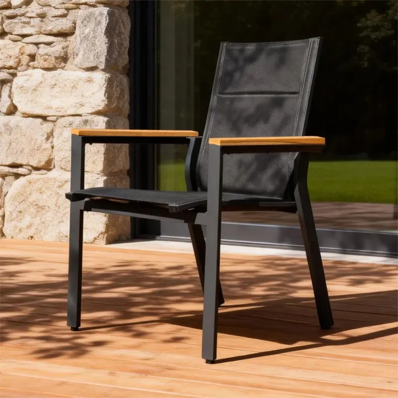 Arve Outdoor Dining Chairs with Teak Armrests - Set of 2