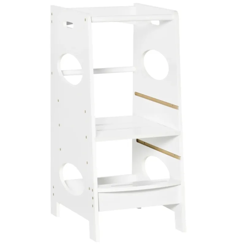 Kids Adjustable Standing Tower - Toddler Kitchen Step Stool with Safety Rail - White