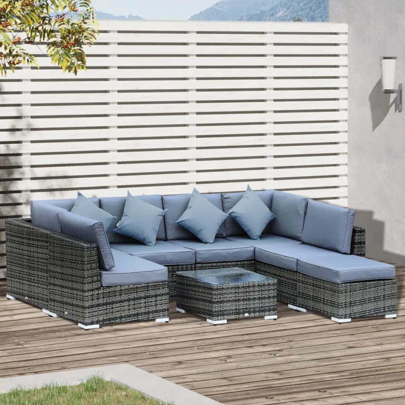  8-Piece Aluminium Rattan Garden Corner Sofa Set with Coffee Table - Grey