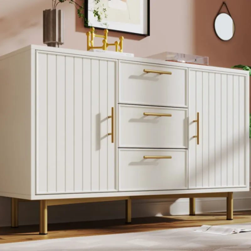 White Ribbed Sideboard with 3 Drawers and 2 Doors - 120cm