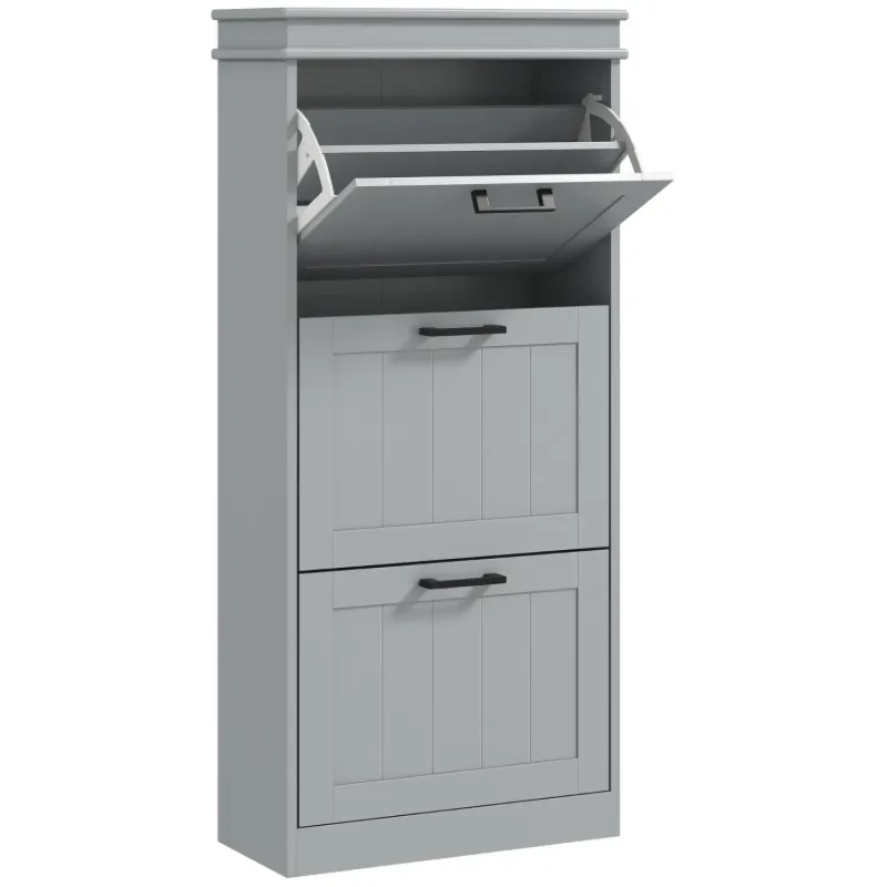  Slim 3-Drawer Flip-Down Shoe Cabinet - Grey