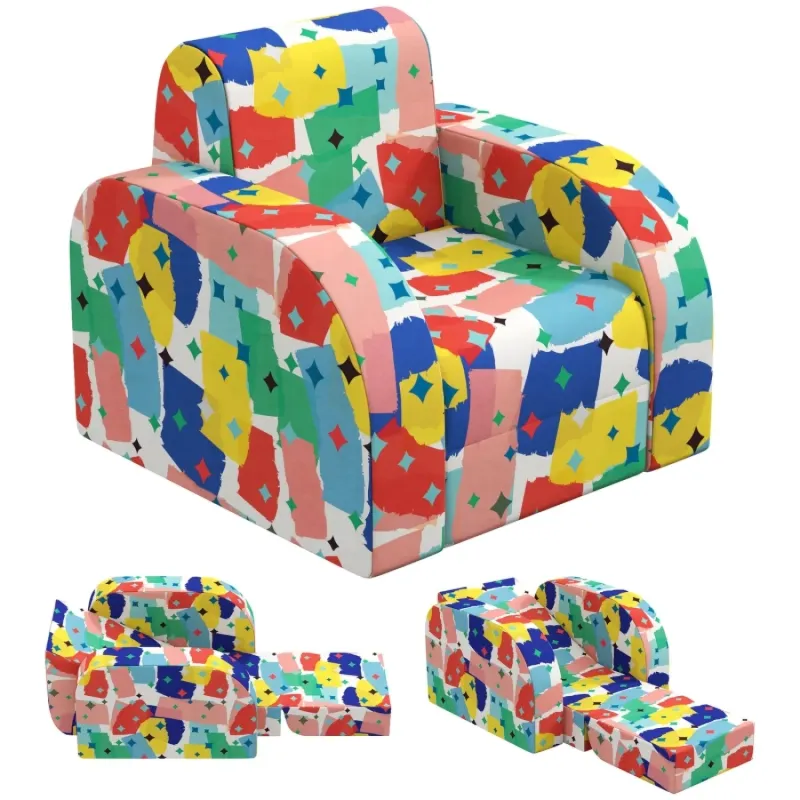 2-in-1 Foldable Toddler Armchair and Snuggle Lounger - Multicoloured