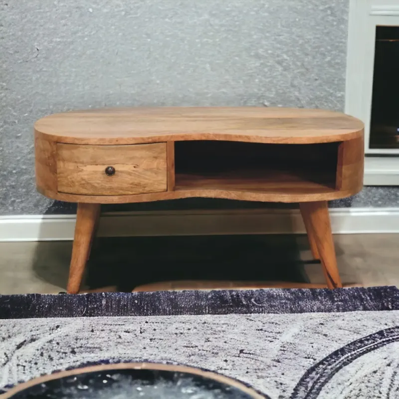 Wave Solid Wood Coffee Table with Drawer and Open Slot - Oak-ish Finish