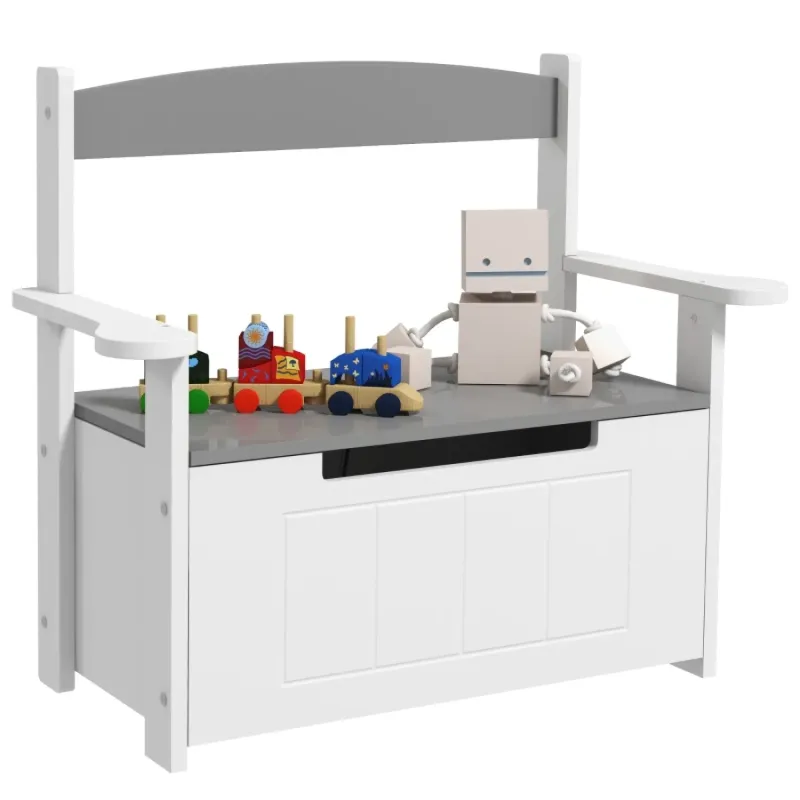 Kids' 2-in-1 Toy Storage Box and Bench Seat with Soft-Close Lid - Grey