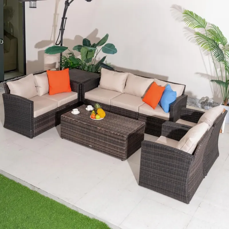 Naples 7 Seater Rattan Garden Lounge Set with Storage Tables - Grey