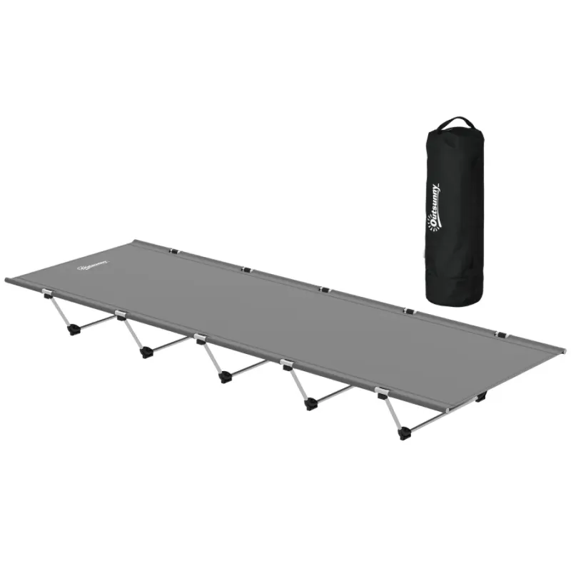 Portable Lightweight Camping Bed - 150kg Capacity Aluminium Folding Camp Cot with Carry Bag, Dark Grey