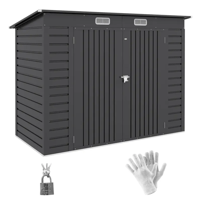  8 x 4ft Galvanised Steel Garden Shed with Horizontal Panels and Padlock - Grey