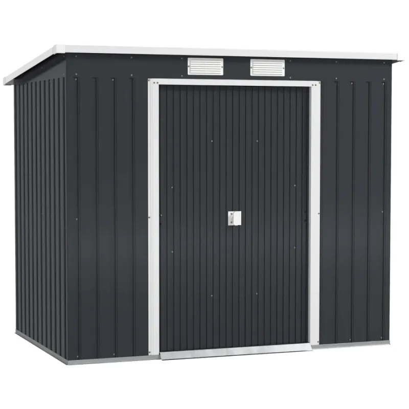 7 x 4ft Dark Grey Galvanised Steel Garden Shed with Foundation Kit