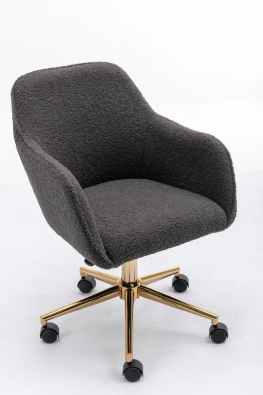 Teddy Fabric Swivel Home Office Chair with Gold Legs - Dark Grey