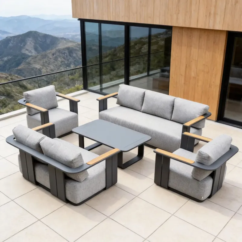 Varel 5-Piece Aluminium Garden Sofa Set with Teak Accents and Talara Coffee Table