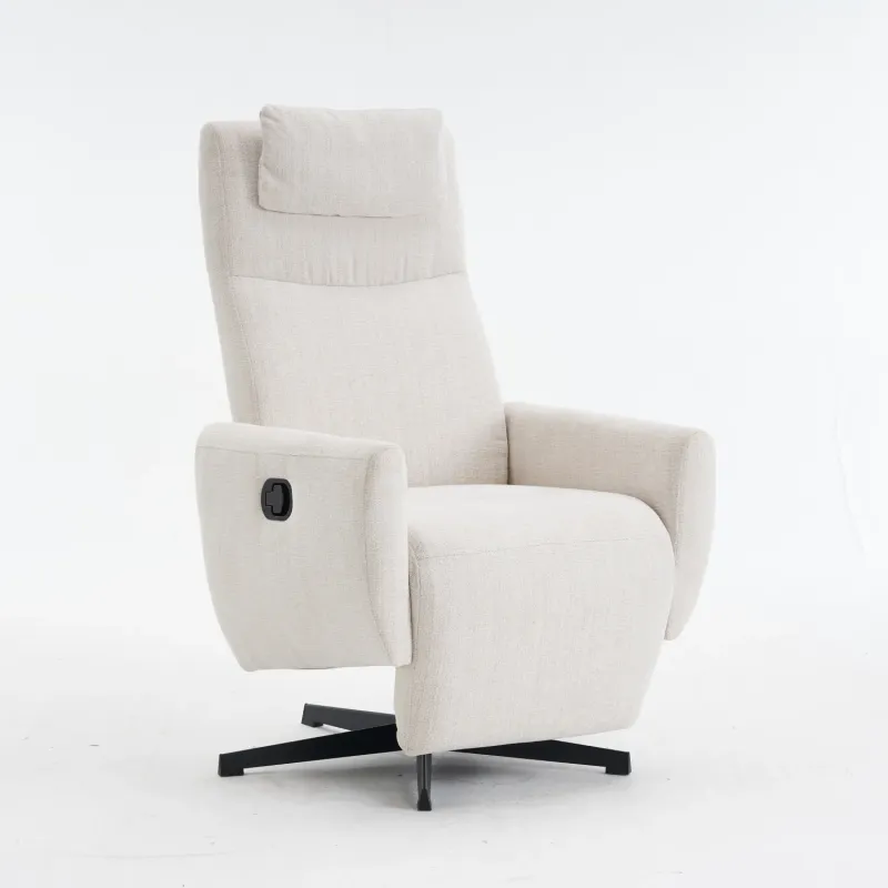 Chenille Fabric Recliner Armchair with Padded Footrest and Ergonomic Backrest - Beige