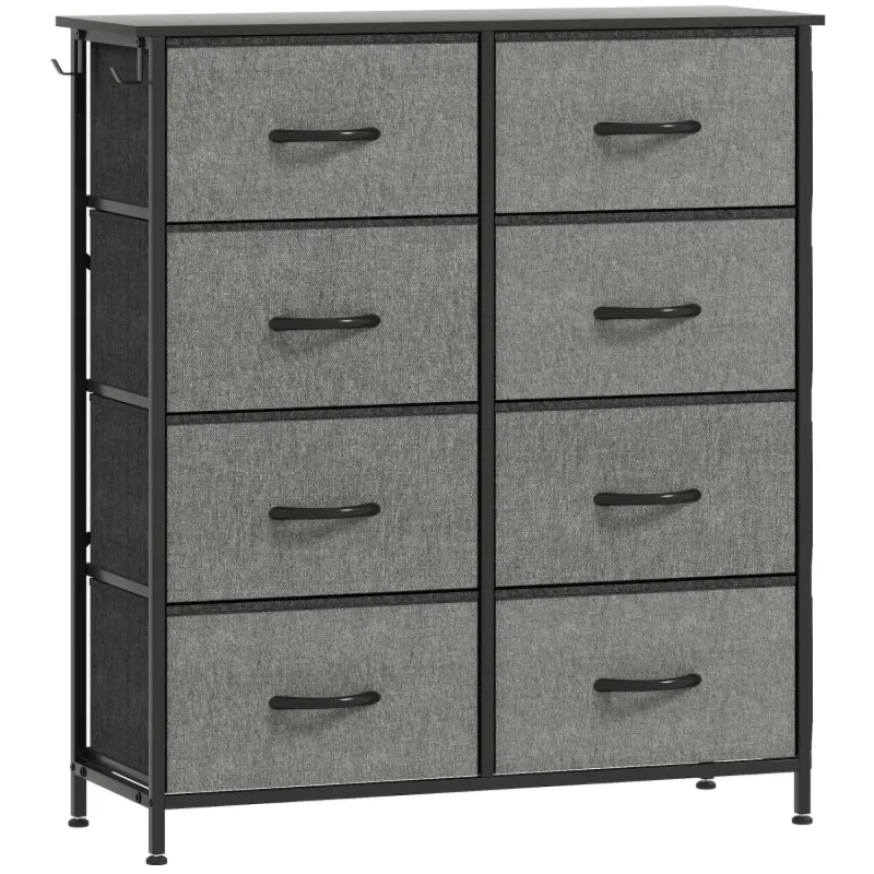 8-Drawer Fabric Chest of Drawers with Side Pockets - Charcoal Grey