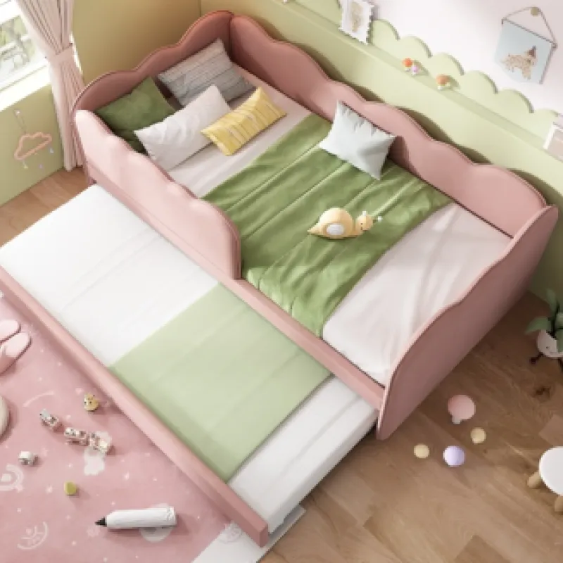 Pink Velvet 3FT Single Daybed with Pull-Out Trundle