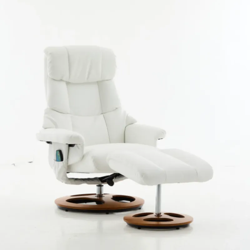 White PU Leather Swivel Massage Recliner Chair with Matching Ottoman Footstool