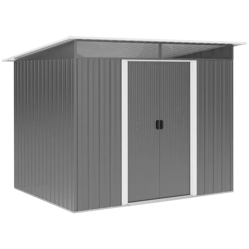  8.5ft x 6.4ft Metal Garden Storage Shed with Translucent Panels and Double Doors - Grey