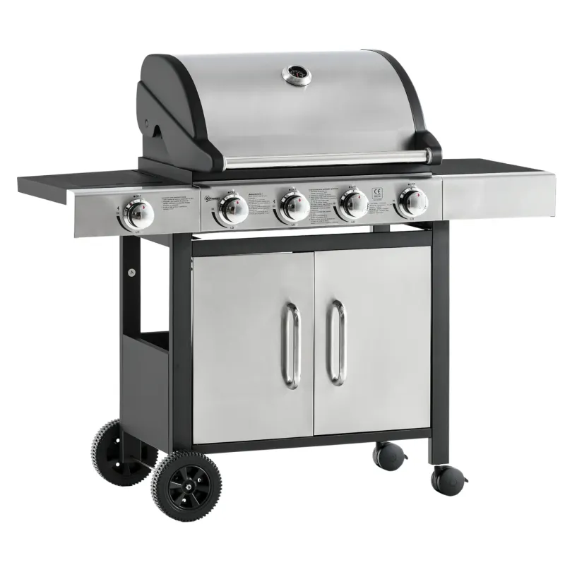 5-Burner Gas BBQ Grill with Side Burner and Storage Cabinet