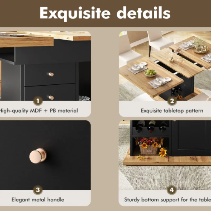 Extendable 4-6 Seater Dining Table with Integrated Wine Rack and Storage