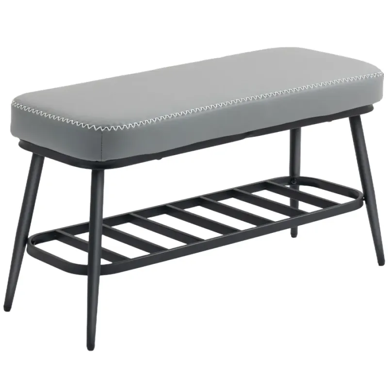 Grey Faux Leather Shoe Storage Bench with Padded Seat