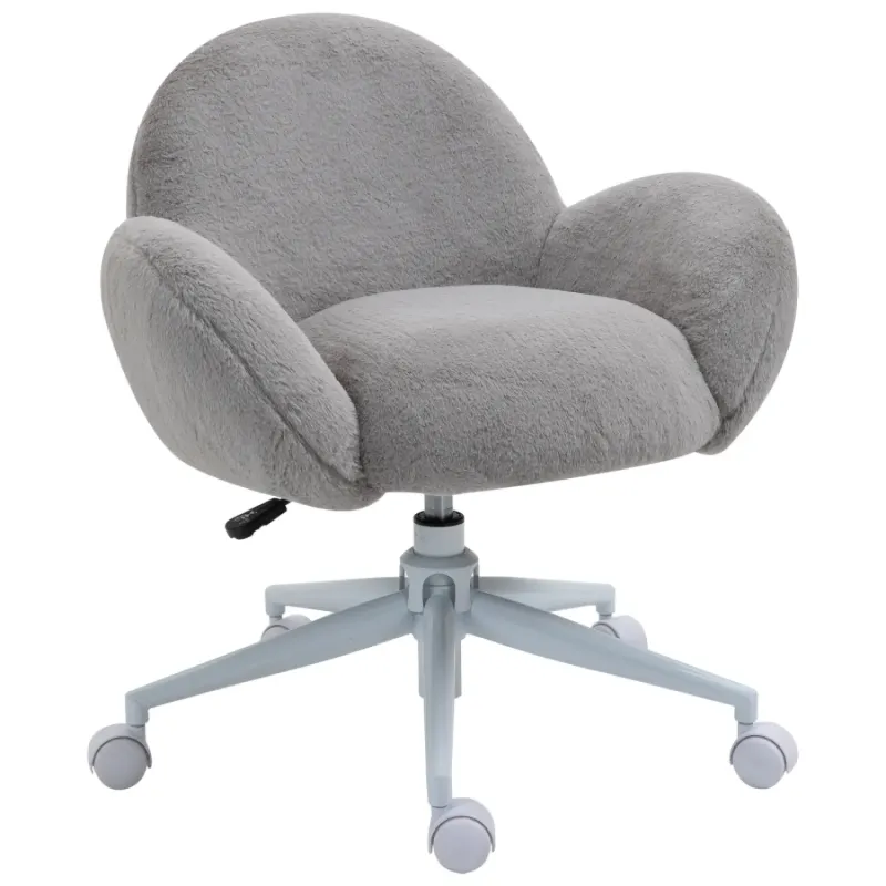 Grey Fleecy Makeup Vanity Chair - Adjustable Swivel Desk Chair for Bedroom