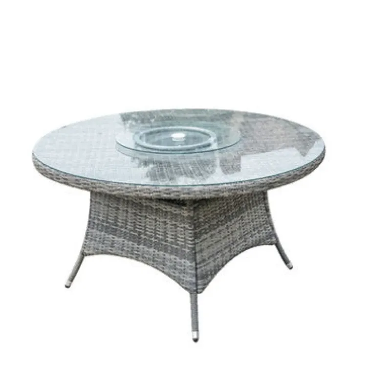 6-Seater Round Rattan Garden Dining Table with Lazy Susan & Parasol Hole - Ø135cm