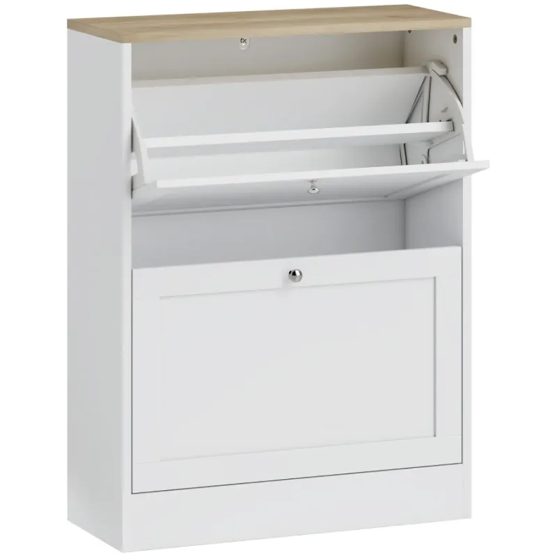  Slim Two-Drawer Shoe Cabinet - White Shoe Storage for 8-12 Pairs