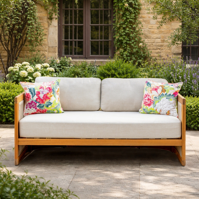 Caven Solid Acacia Wood 2-Seater Garden Sofa with Rope Detail