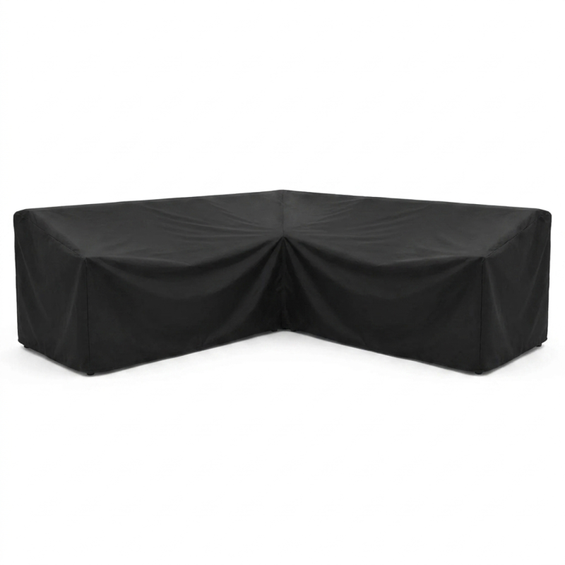 Heavy Duty Waterproof L-Shaped Garden Sofa Cover - Black - 255cm x 255cm
