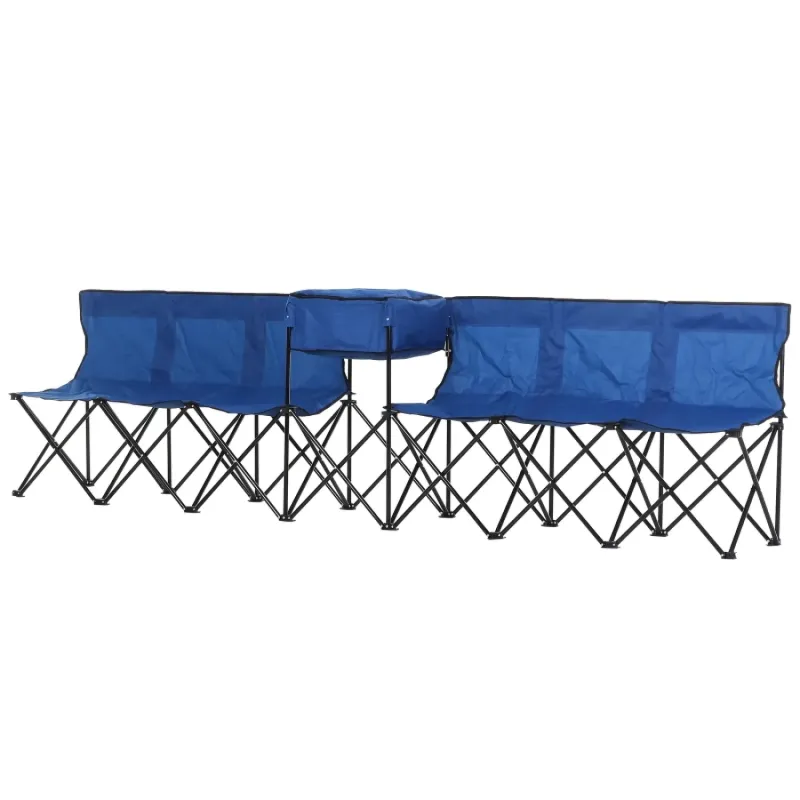6-Seater Portable Folding Sports Bench with Integrated Cooler Bag - Blue