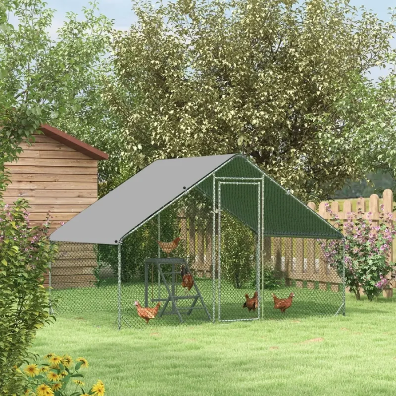 3m x 2m Galvanised Walk-In Chicken Run and Poultry Cage with Water-Resistant Cover