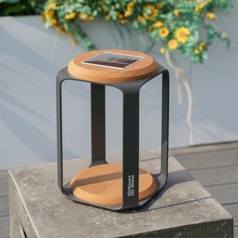 Arve Small Charcoal Aluminium and Teak Solar LED Outdoor Lantern