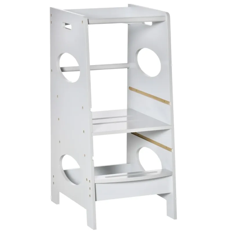 Toddler Kitchen Step Stool Learning Tower with Adjustable Platform - Grey