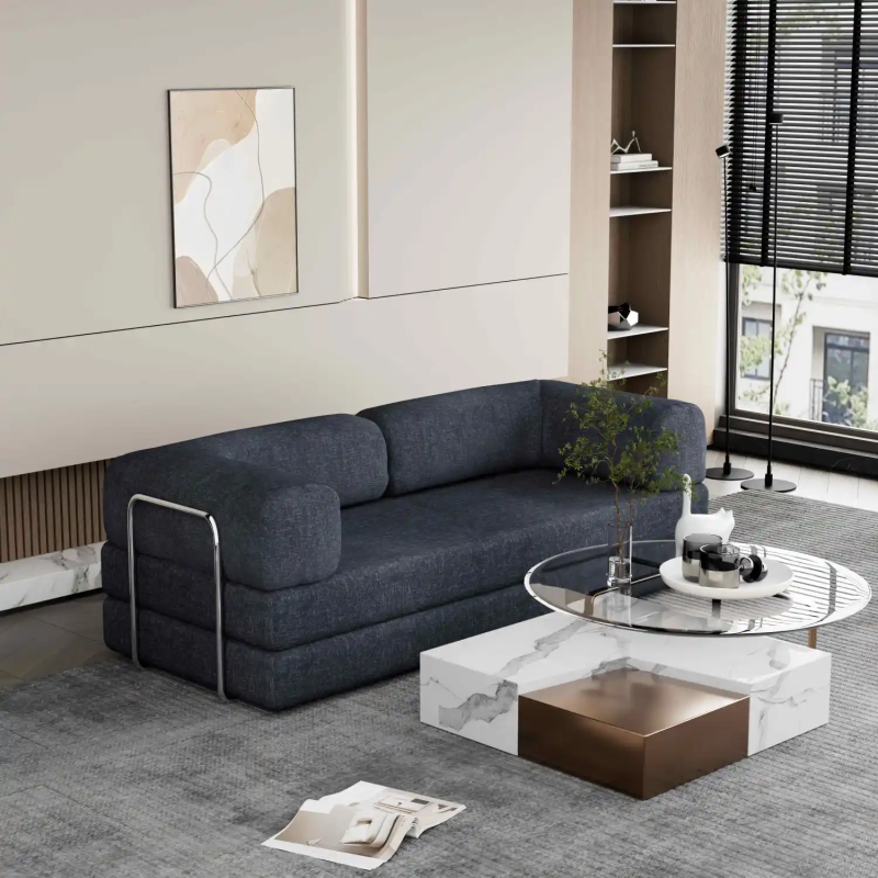 Chenille Sofa Bed, 208cm, in Blue, with King Size Sleeper Function