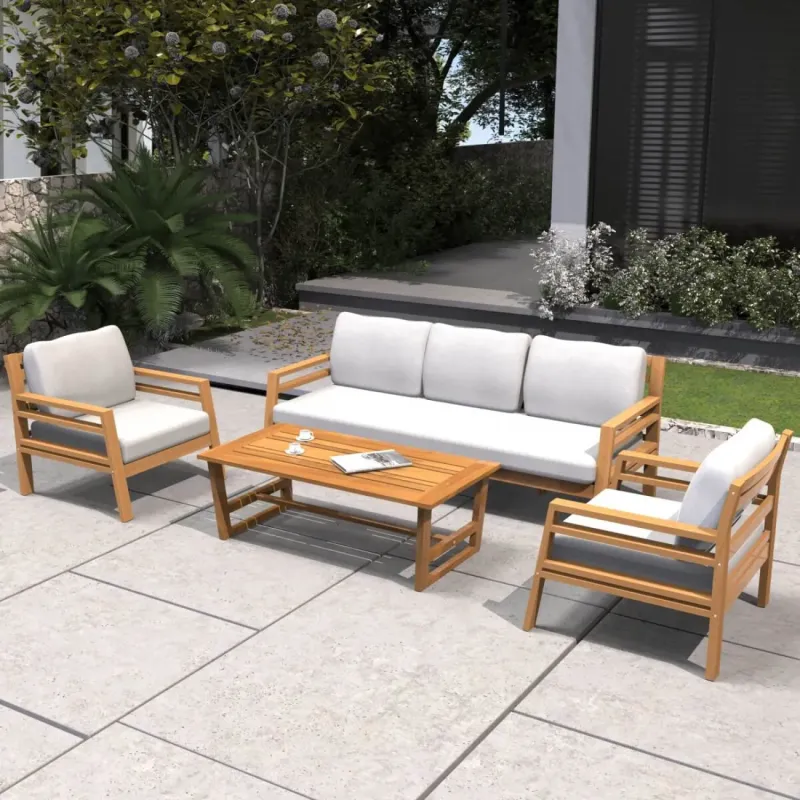 5-Seater Acacia Wood Outdoor Sofa Set with Coffee Table - Teak Finish