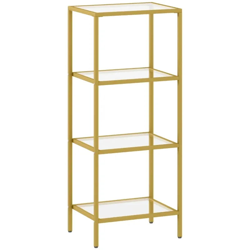 4-Tier Gold Shelving Unit with Tempered Glass Shelves