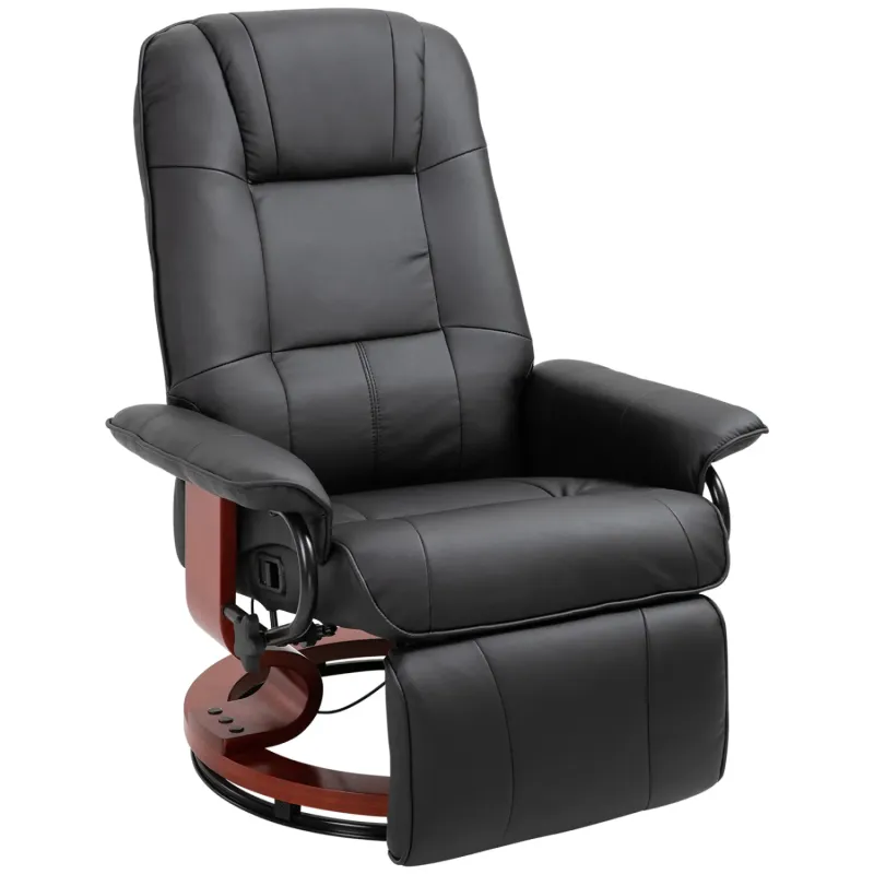 360° Swivel Recliner Chair with Footstool - Black Faux Leather