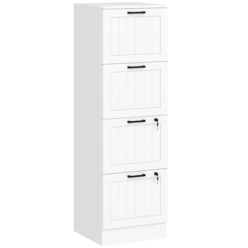 4-Drawer Slim Filing Cabinet with Lock & Adjustable Hanging Rails - White