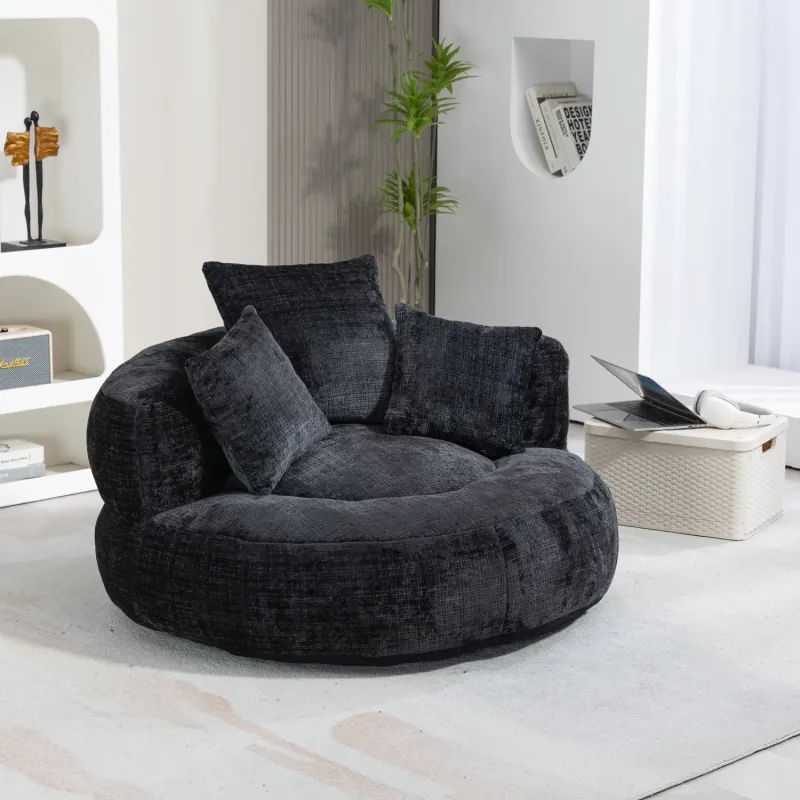COOLMORE Black Chenille Memory Foam Bean Bag Chair with High Back Support