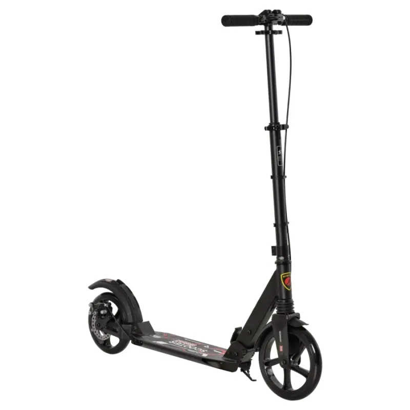 Adult Folding Kick Scooter with Dual Suspension, Dual Brakes and 230mm Wheels - Black
