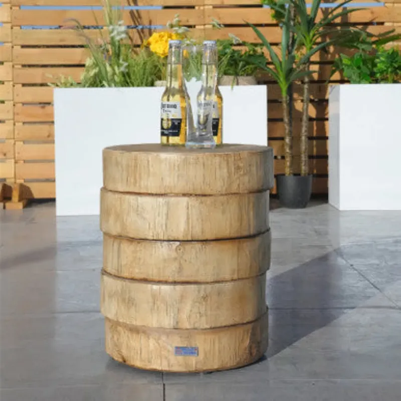 Wood-Effect Cylindrical Outdoor Side Table