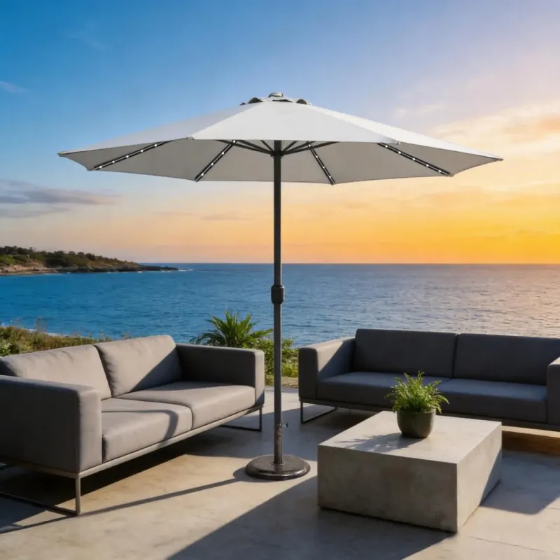 LED Outdoor Garden Parasol with Crank Handle and Vented Canopy