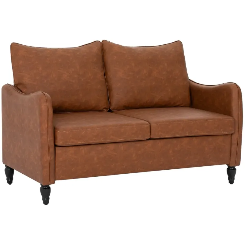  Two-Seater Marbled Faux Leather Loveseat Sofa - Brown
